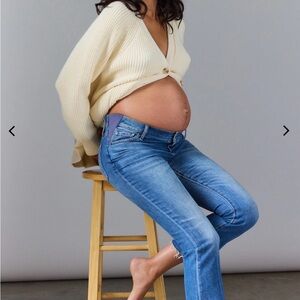 Hatch Maternity Crop Blue Jeans